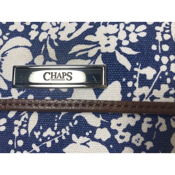 Chaps Floral Crossbody Wristlet Blue and White Floral, Logo Vegan Leather Trim - Picture 2 of 9